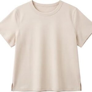 HR Women's Soft Cotton Crew Neck T-Shirt, Short Sleeve Summer Casual Crop Top