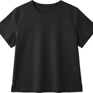 HR Women's Casual Cotton Crop Top, Crewneck Short Sleeve Solid Basic Tee