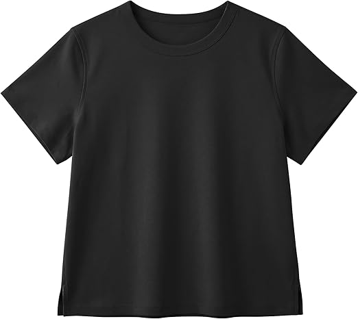 HR Women's Casual Cotton Crop Top, Crewneck Short Sleeve Solid Basic Tee