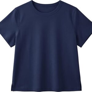 HR Women's Casual Cotton Crop Top, Crewneck Short Sleeve Solid Basic Tee